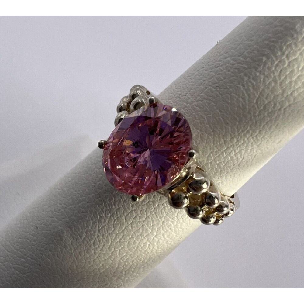 925 Sterling Silver Pink CZ Ring Size 4.5